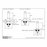 Technical drawing of woodworking router bits with labeled dimensions and bearings.