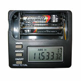Digital caliper display with AAA batteries, measurement buttons, and LCD screen.