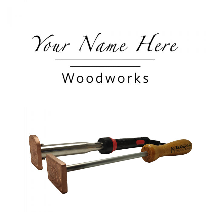 Custom wood branding irons with copper heads and ergonomic handles for woodworking projects