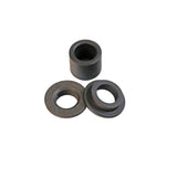 Set of three steel router table bushings for woodworking, isolated on white background