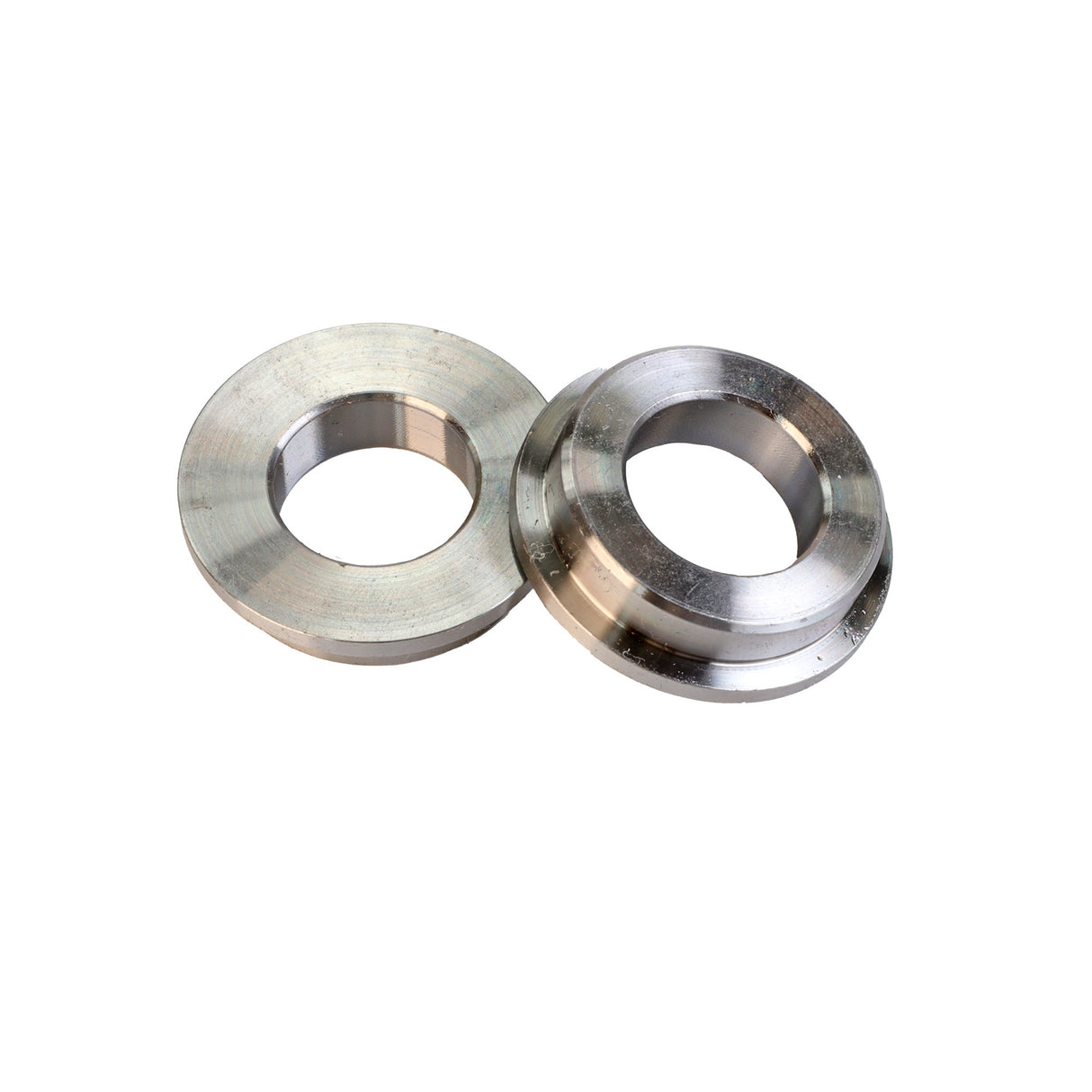 Pair of metal router bit flange washers for woodworking tool alignment