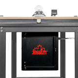 Router table dust box with ventilation, digital gauge, and safety guard for woodworking