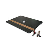 Router table top with lift mechanism and T-track insert for precision woodworking