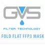 GVS Fold Flat FFP3 mask filter technology logo with blue text on white background