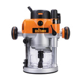 Triton plunge router for woodworking with orange housing and side handles
