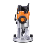 Plunge router tool with orange and silver body for woodworking projects