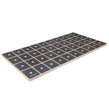 MFT style woodworking workbench top with grid pattern and dog holes on white background