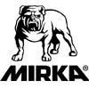 Mirka logo with bold text and a bulldog illustration, woodworking tools branding image