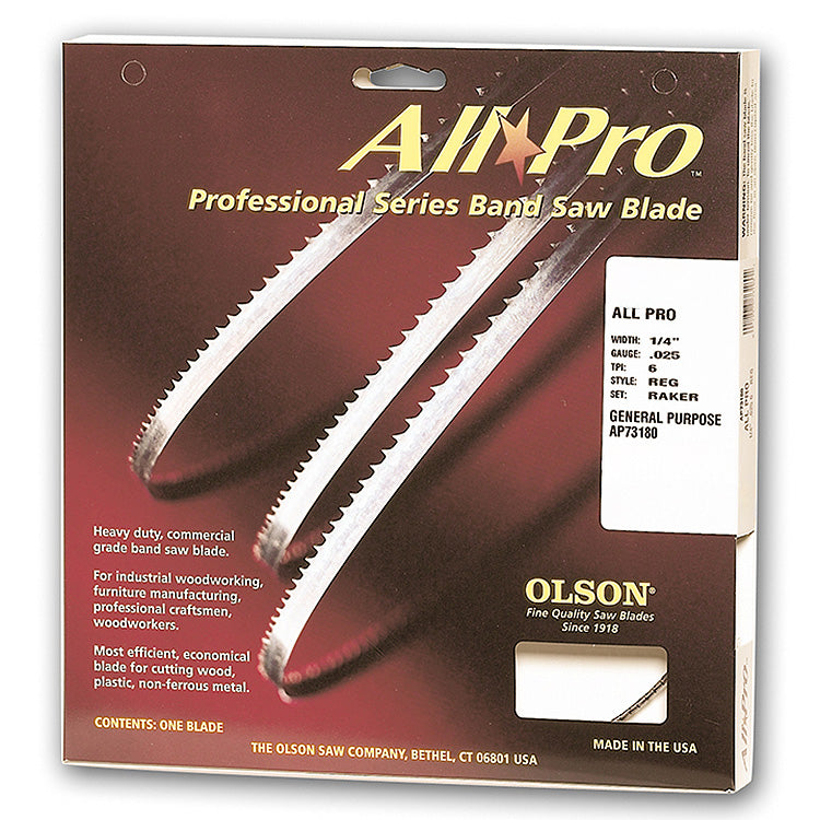 All Pro professional series band saw blade packaging for woodworking and cutting applications