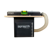 Portable router table system with dust collection hose and safety fence, front view