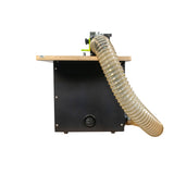 Portable router table system with dust collection hose, viewed from the right side