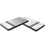 Cast iron router table wing extensions with miter slots on white background