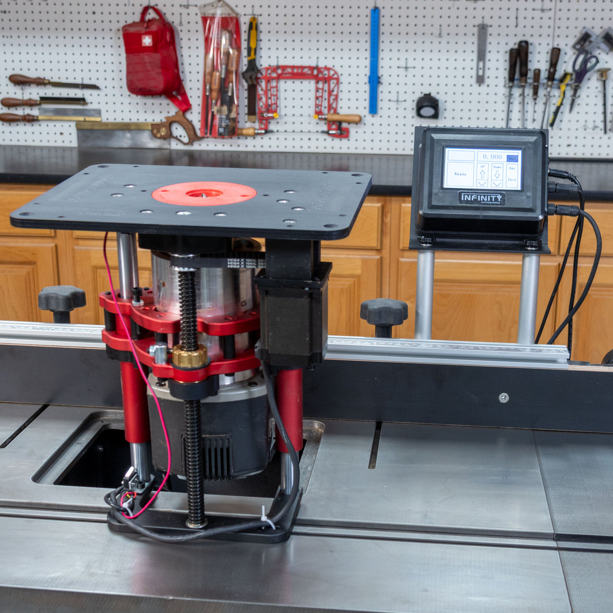 Infinity Tools Electronic Router Lift w/ Mounting Bracket - Fits 4.2" Diameter Router Motors