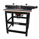 Professional router table package with adjustable fence and sturdy metal frame for woodworking
