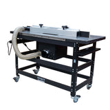 Infinity Tools 1776 Freedom Class router table with dust hose, back three-quarter left view, on a white background