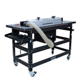 Infinity Tools 1776 Freedom Class router table with dust hose, back three-quarter right view, on a white background