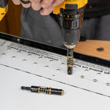 Shelf pin jig used with a drill for precise woodworking hole placement