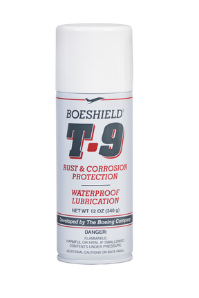 Boeshield T-9 12oz can for rust and corrosion protection, waterproof lubricant.