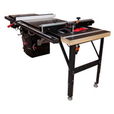 Table saw and router table package with fence and accessories on white background