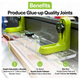 Height adjustable L-bracket woodworking tool with see-thru acrylic guide on band saw fence