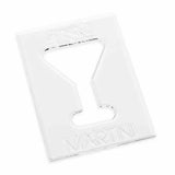 Clear acrylic router template with martini glass cutout for woodworking projects
