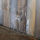 Acrylic wine bottle and glass woodworking template on rustic wood background