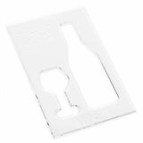 Acrylic template with wine bottle and glass cutouts for woodworking projects.