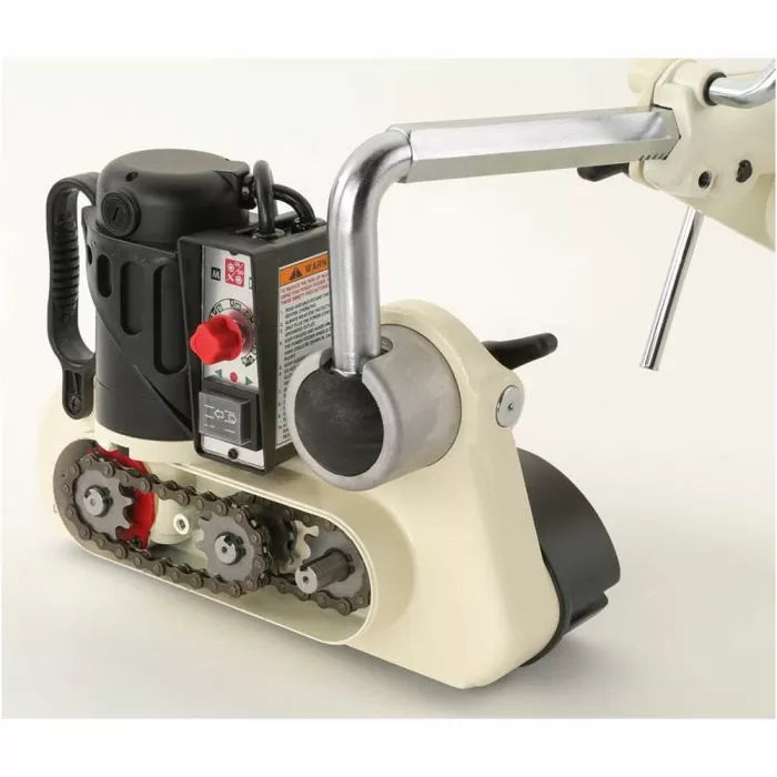 Heavy-duty woodworking power feeder with control panel and chain drive mechanism