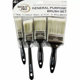 General purpose paint brush set 4-pack with assorted sizes and black handles