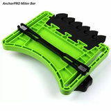 Green AnchorPRO miter bar woodworking jig with black adjustment bar on white background