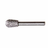 Metal rotary burr bit for woodworking and metal shaping, isolated on white background.