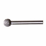 Ball-shaped wood carving burr with textured surface for rotary tool woodworking