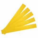 Set of five yellow plastic setup blocks for woodworking tools on white background