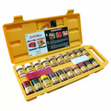 Wood repair soft wax kit with color sticks, tools, and applicators in a yellow case