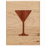 Wood inlay with cocktail glass shape, woodworking project, precision routed design