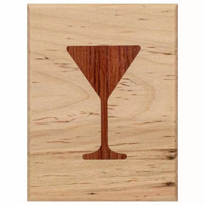 Wood inlay with cocktail glass shape, woodworking project, precision routed design