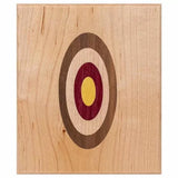 Wood veneer panel with multicolor bullseye inlay, ideal for woodworking projects