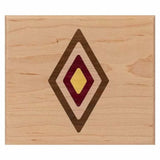 Wood inlay panel with geometric diamond pattern, featuring decorative woodworking detail.