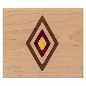Wood inlay panel with geometric diamond pattern, featuring decorative woodworking detail.