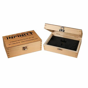Wooden router bit storage box with foam insert, one closed and one open, dovetail joints