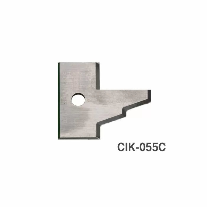 Profiled steel woodworking insert cutter blade with hole, labeled CIK-055C, on white background
