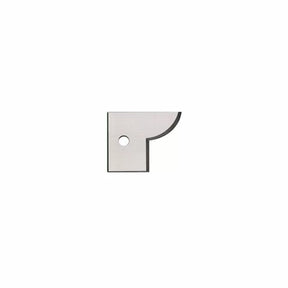 Carbide woodworking cutter insert with radius edge and mounting hole on white background