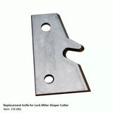 Replacement knife for lock miter shaper cutter with mounting holes on white background