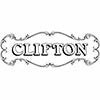 Clifton ornate black and white woodworking tool logo on white background