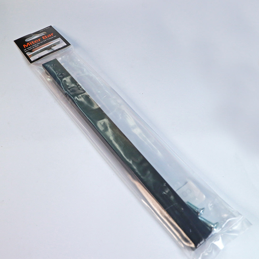 Miter bar for woodworking jigs packaged with mounting screws on a white background