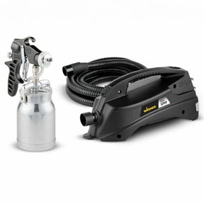 Wagner HVLP spray system with spray gun, hose, and turbine for woodworking finishing