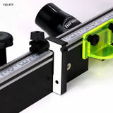 Router table fence system with dust port, clear ruler scale, and bright yellow guard