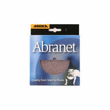 Mirka Abranet sanding discs package for woodworking, shown in branded blue box.