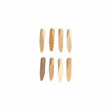 Eight tapered wood plugs in various wood tones for woodworking joinery repairs