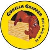 Gorilla Gripper logo with cartoon gorilla holding a wood panel on a yellow circular background